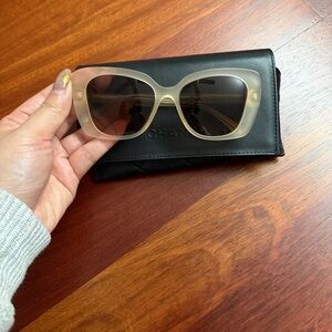 CHANEL Frosted Ivory Cat-Eye Sunglasses with Dark Lenses